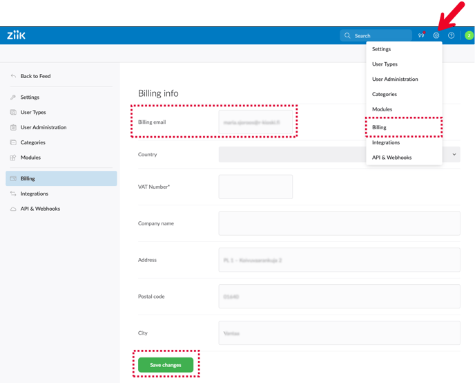 Changing your billing email
